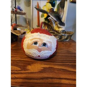 Vintage Handpainted Santa Claus‎ Gourd Christmas Rattle Large